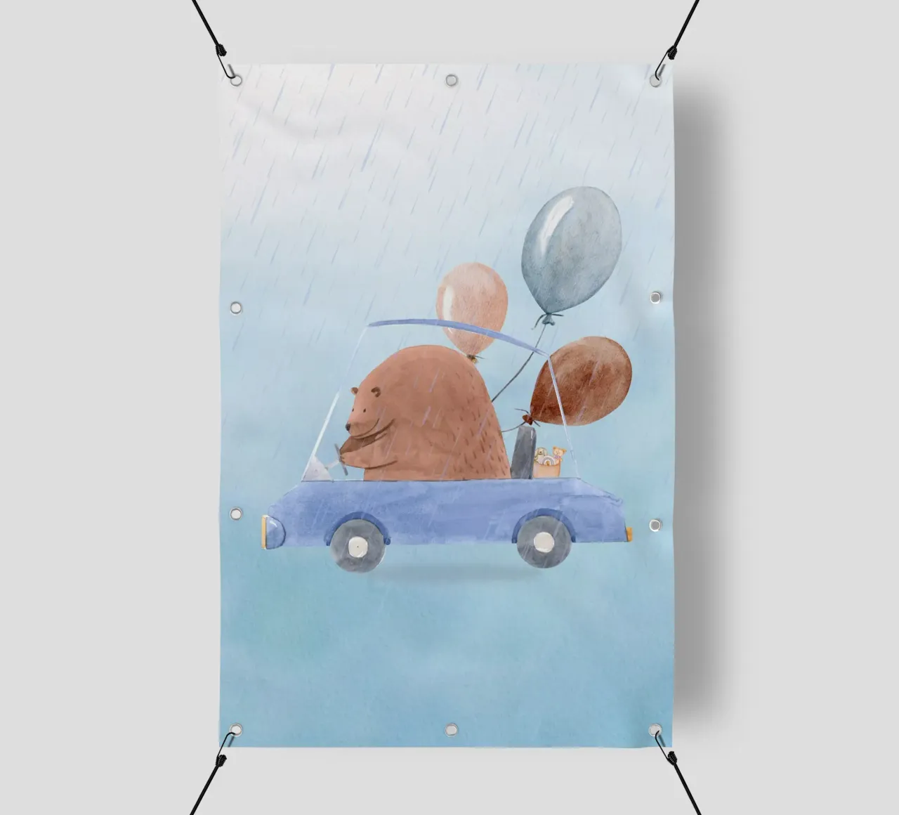 Orso in una cavalcata piovosa telo in pvc da Doodle Dreams Art
