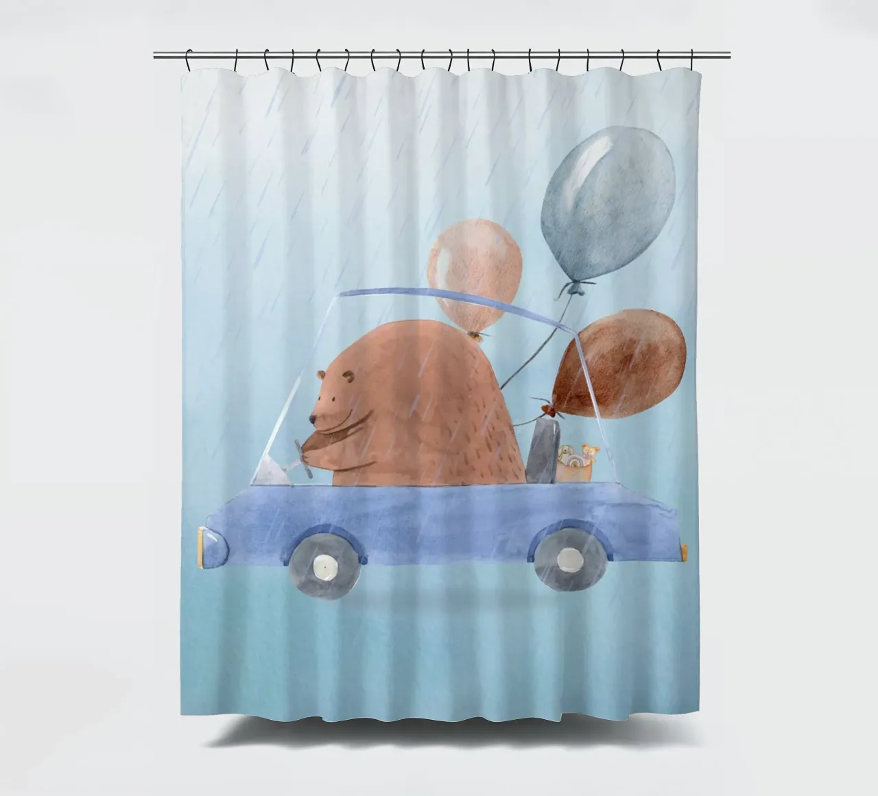 Orso in una cavalcata piovosa tenda da doccia da Doodle Dreams Art