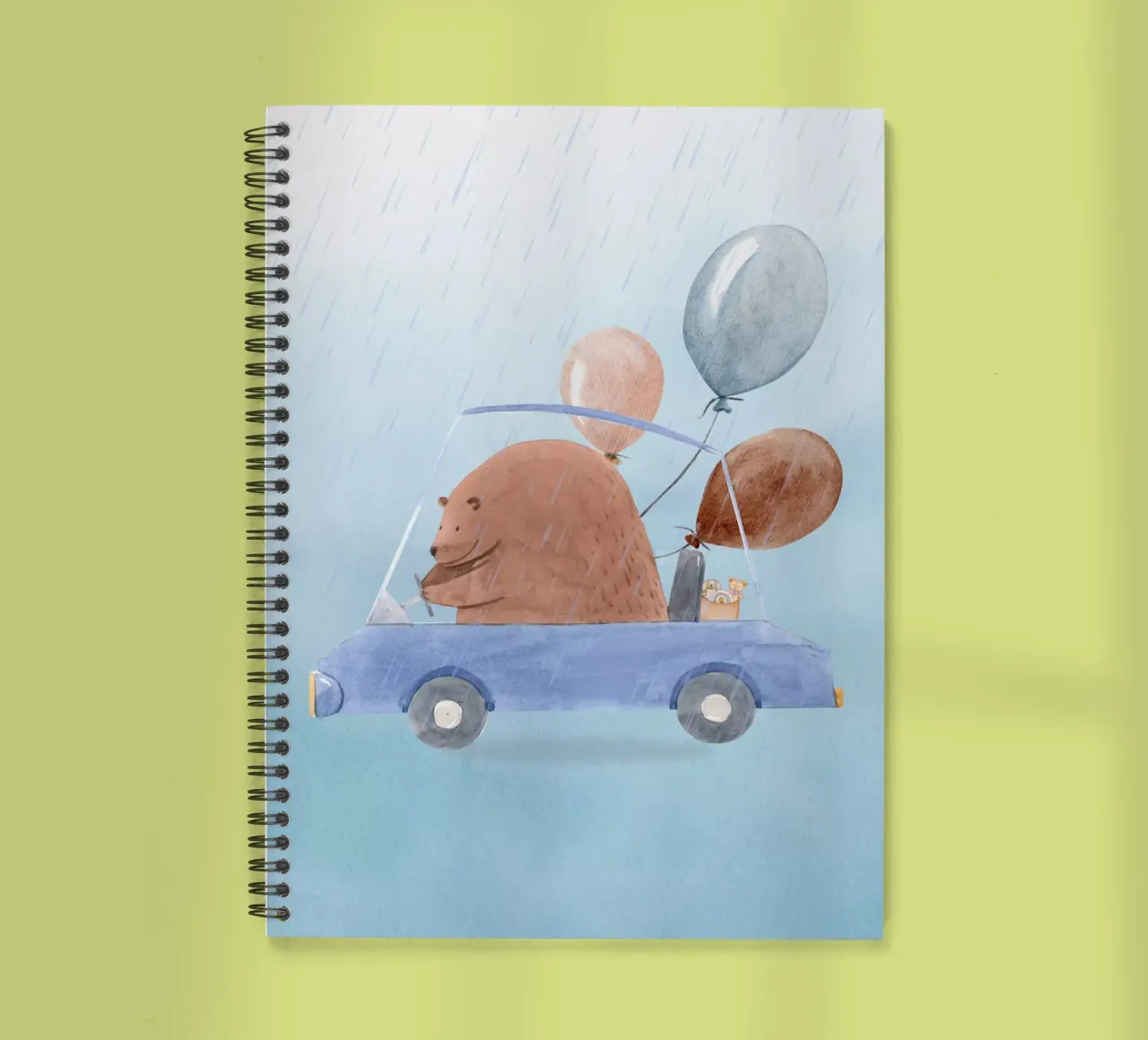 Orso in una cavalcata piovosa diario ad anelli da Doodle Dreams Art