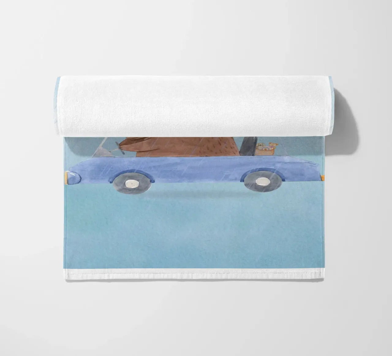 Orso in una cavalcata piovosa telo mare da Doodle Dreams Art