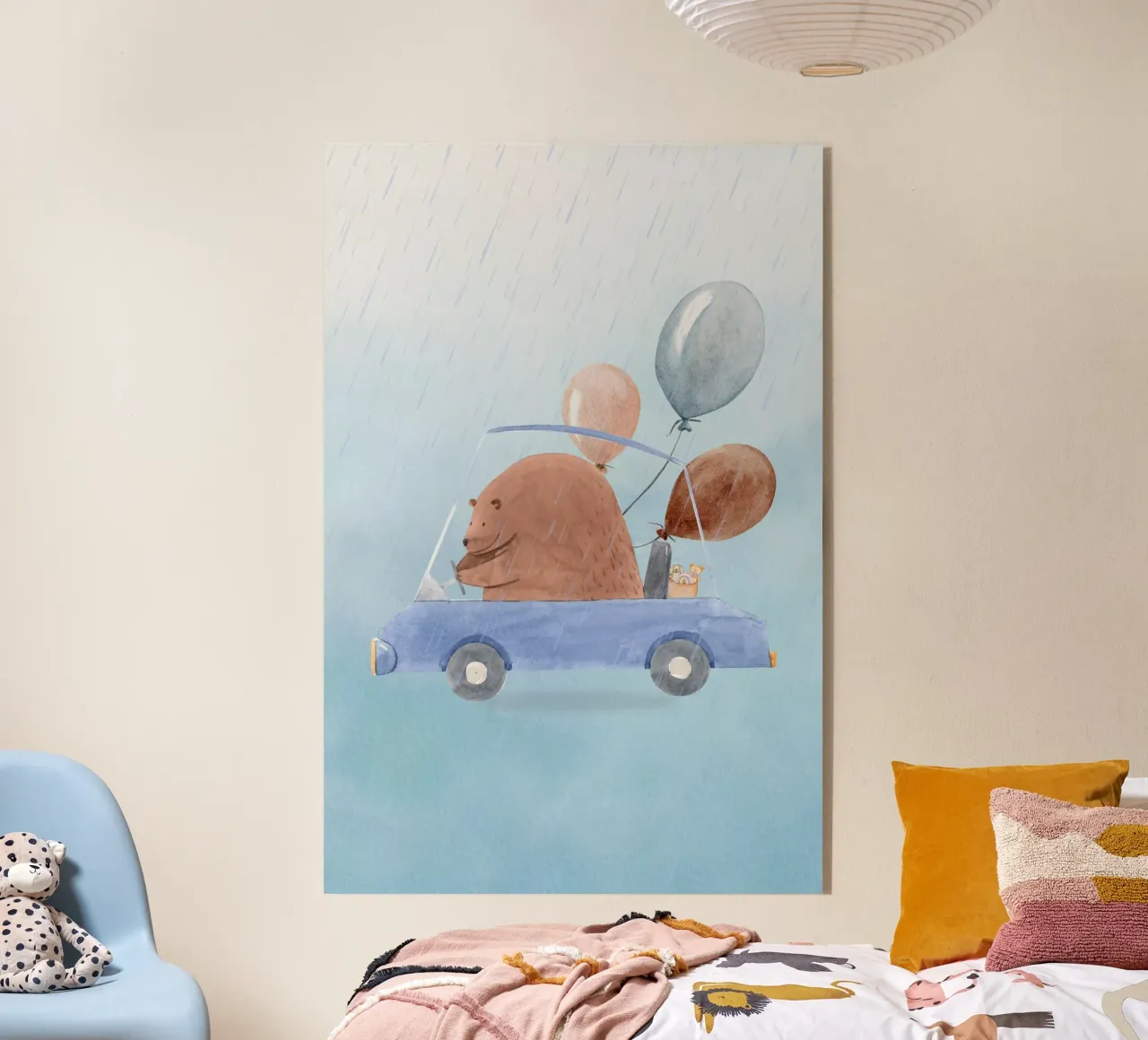 Orso in una cavalcata piovosa plexiglass da Doodle Dreams Art