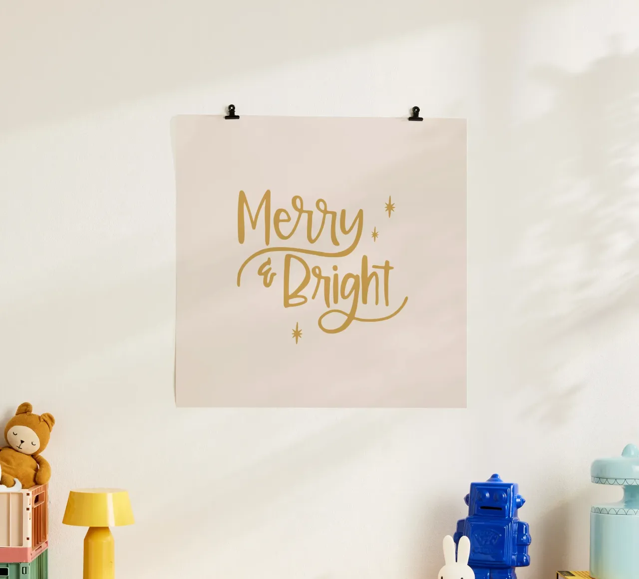 Merry & Bright | beige poster with aluminum frame by modeern