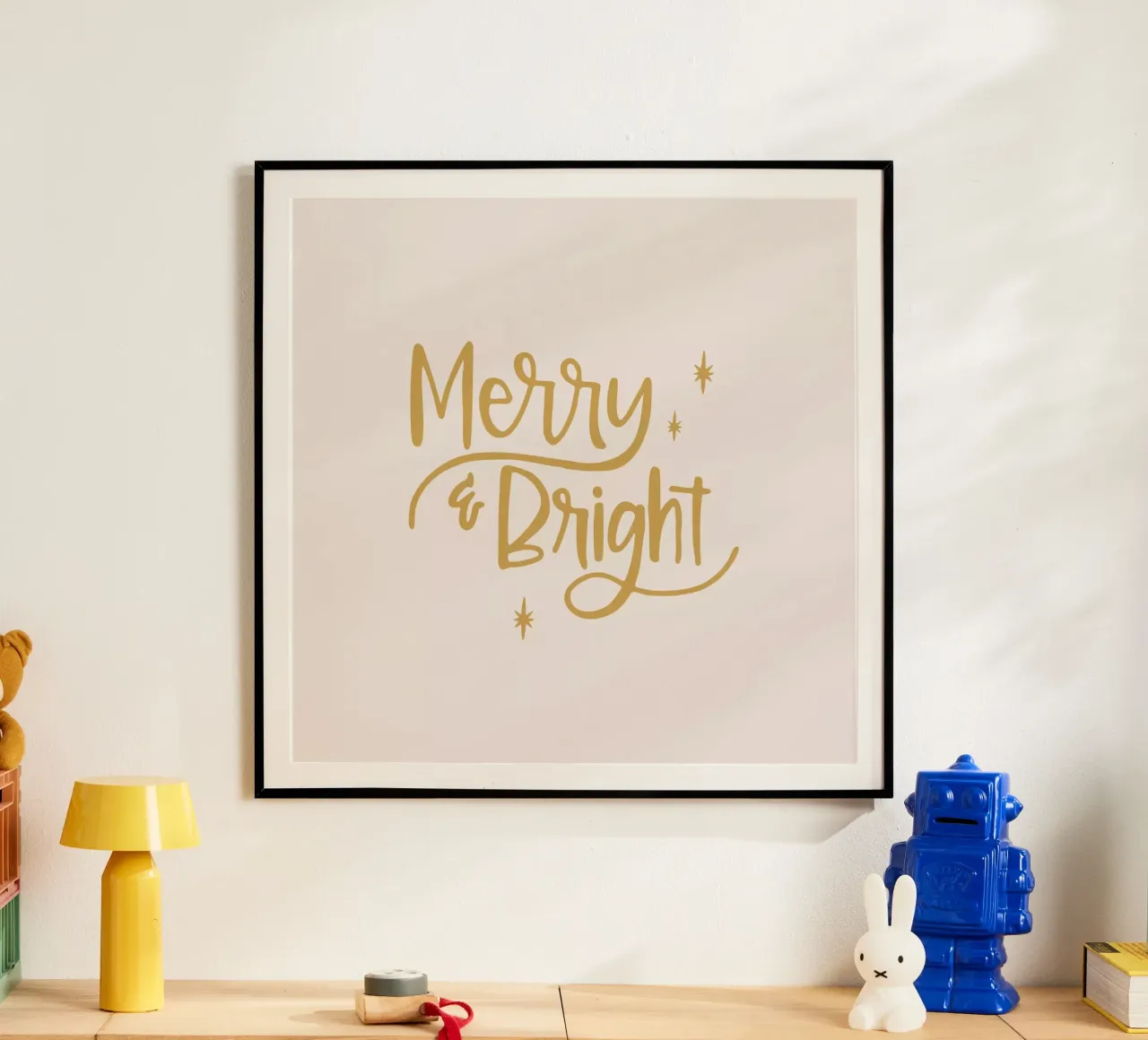 Merry & Bright | beige poster with aluminum frame by modeern