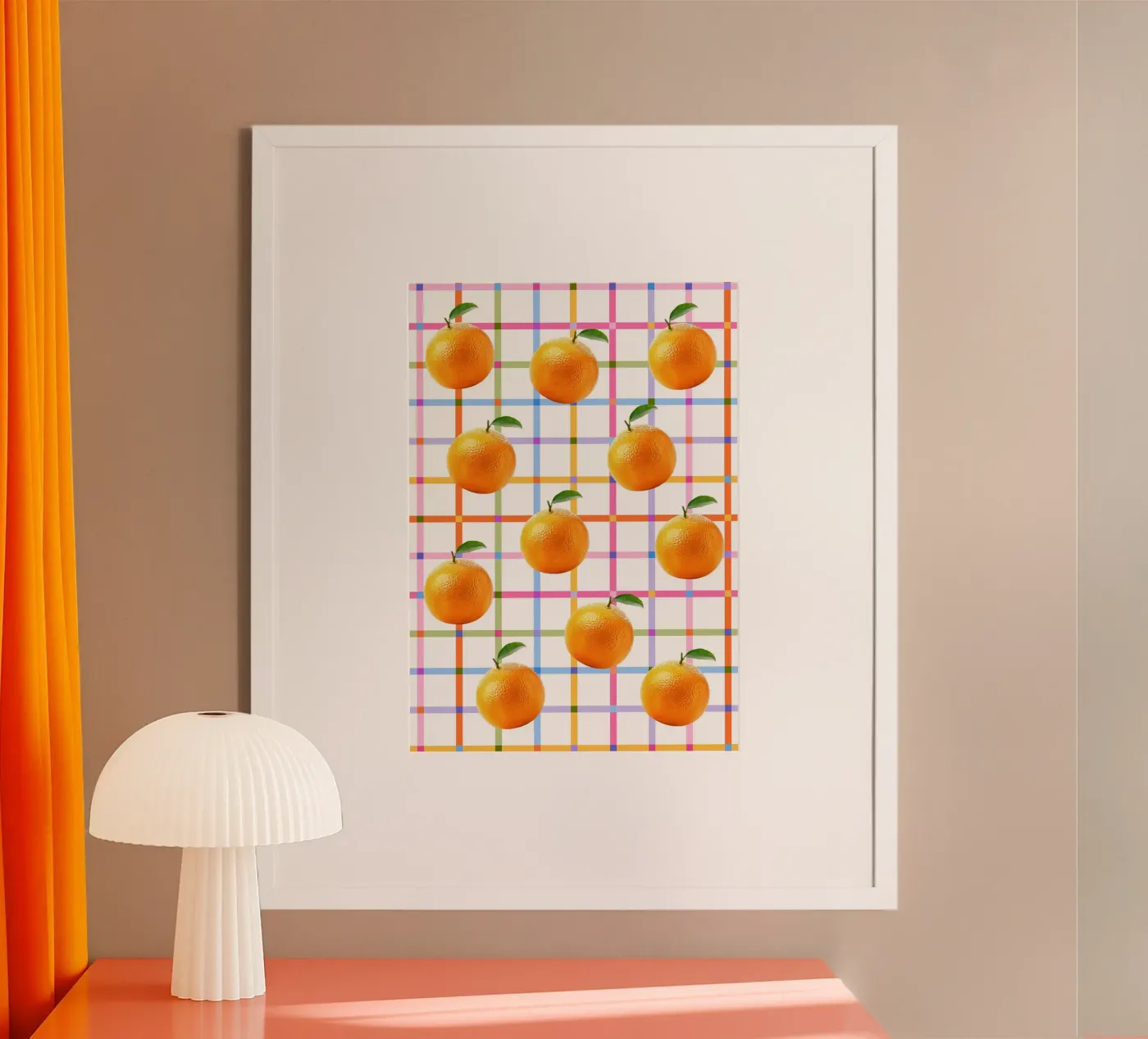 Oranges on grid poster by Happypatterns