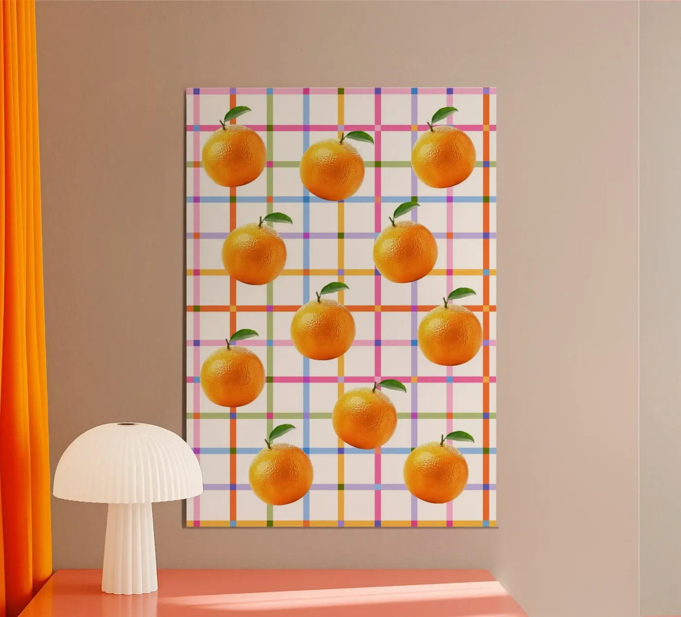 Oranges on grid poster by Happypatterns