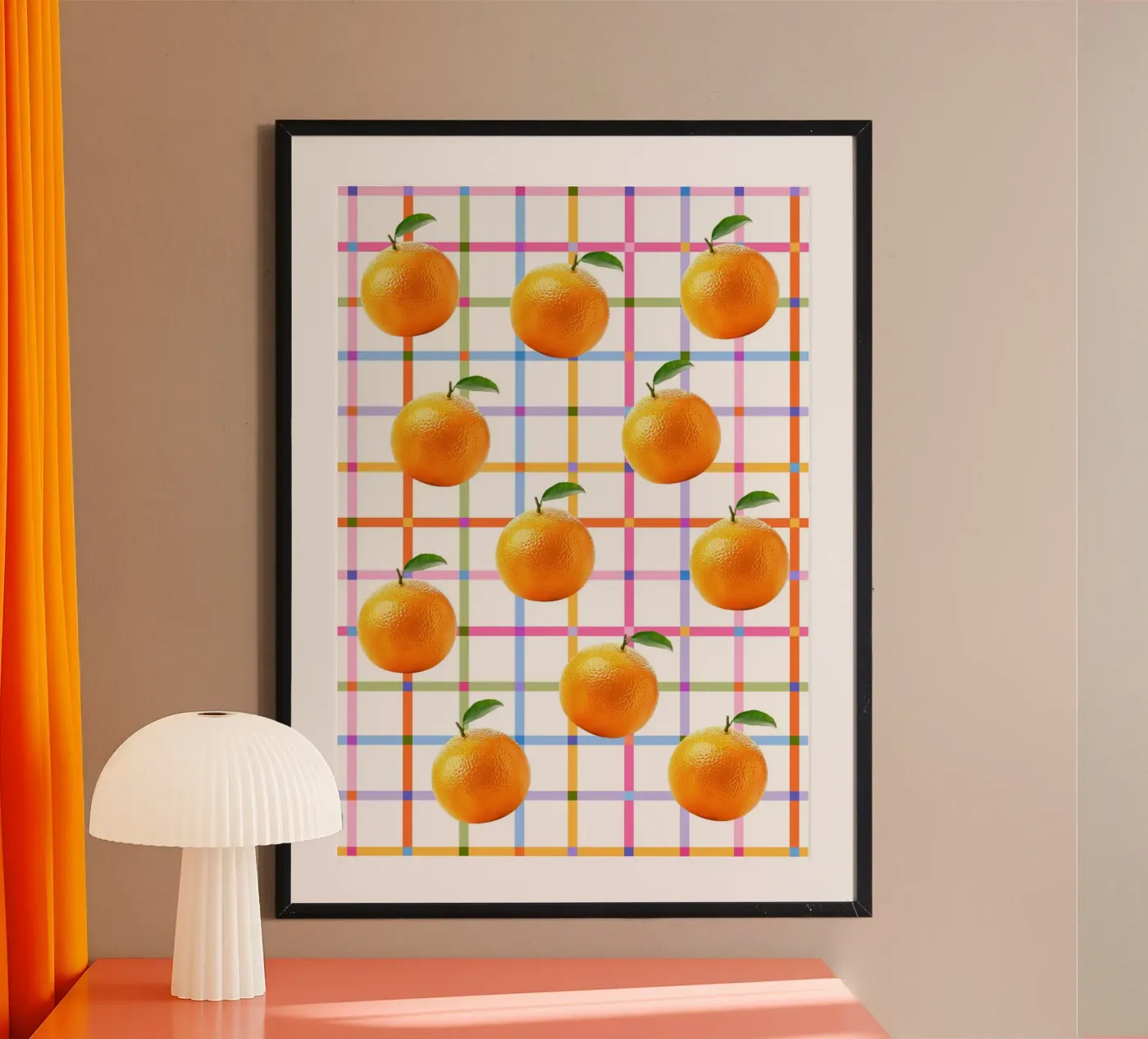 Oranges on grid poster by Happypatterns