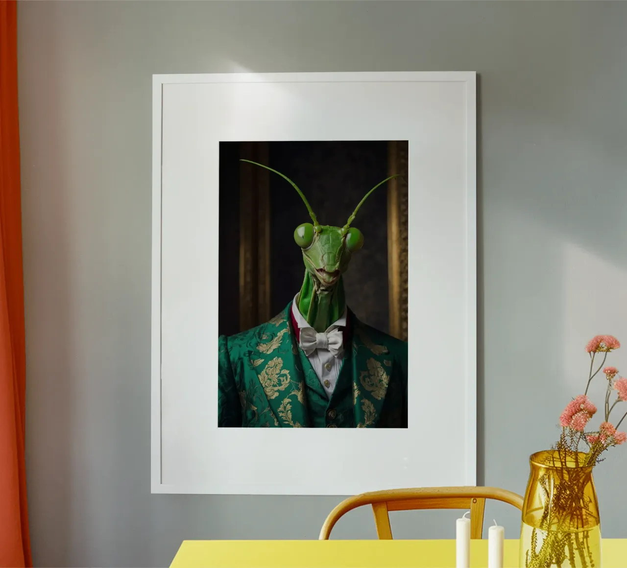Sebastian the Elegant – The Praying Mantis Philosopher poster with plastic frame by Beasts of Nobility
