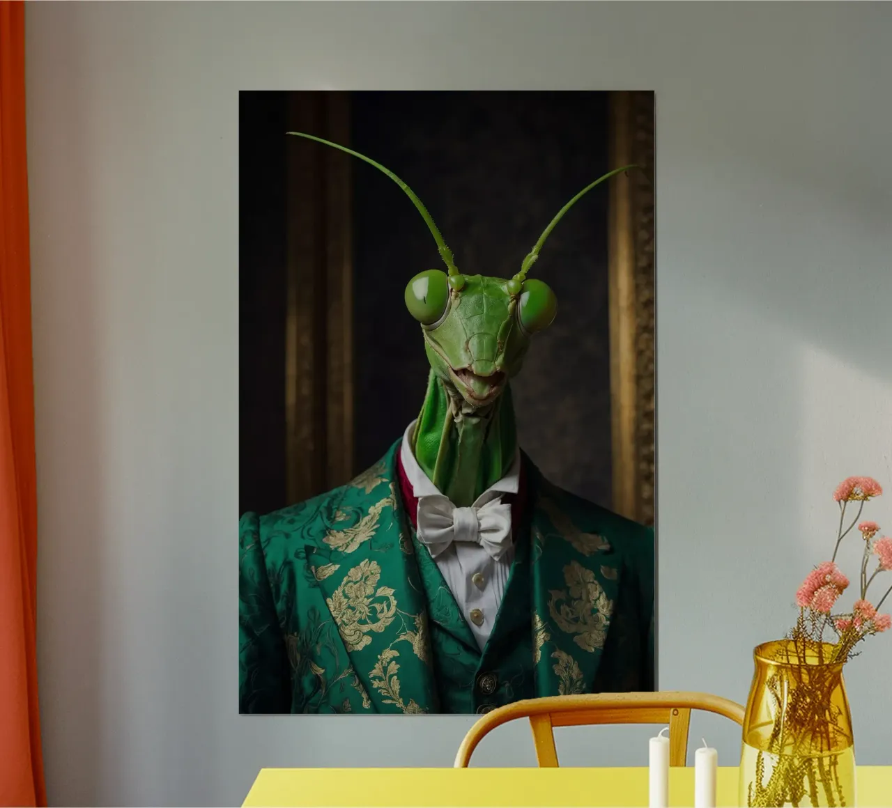 Sebastian the Elegant – The Praying Mantis Philosopher poster with plastic frame by Beasts of Nobility