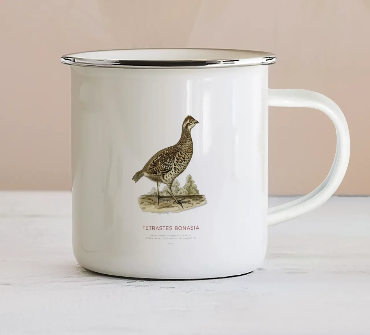 Haselhuhn oder Tetrastes bonasia Emaille Tasse von Vintagrafica