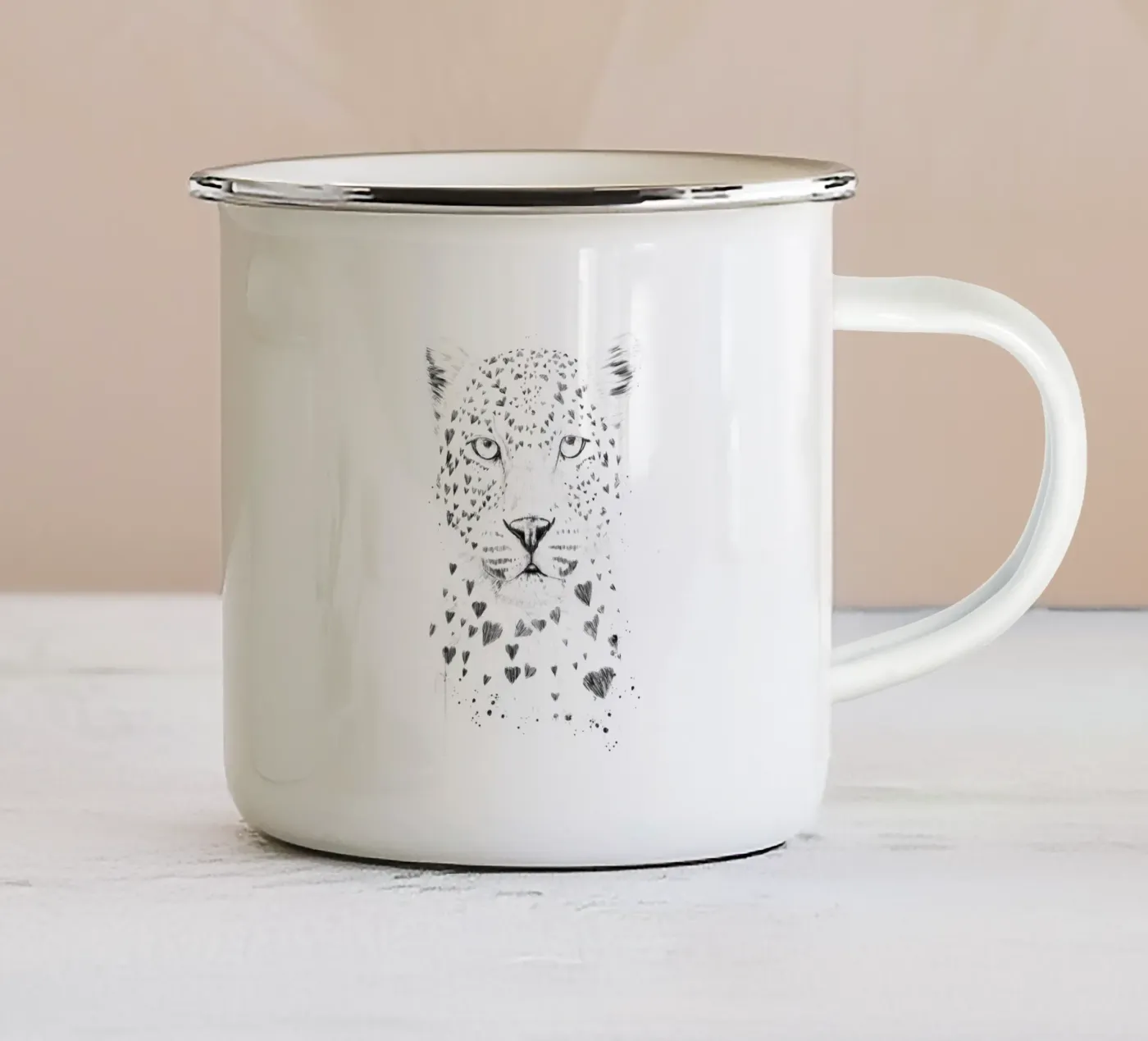 Lovely leopard enamel mug by Balazs Solti