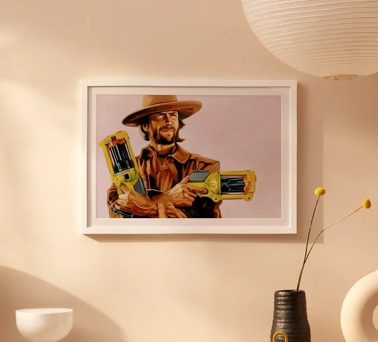 You Gonna Pull Those Pistols Or Whistle Dixie poster con telaio in plastica da Jared Yamahata