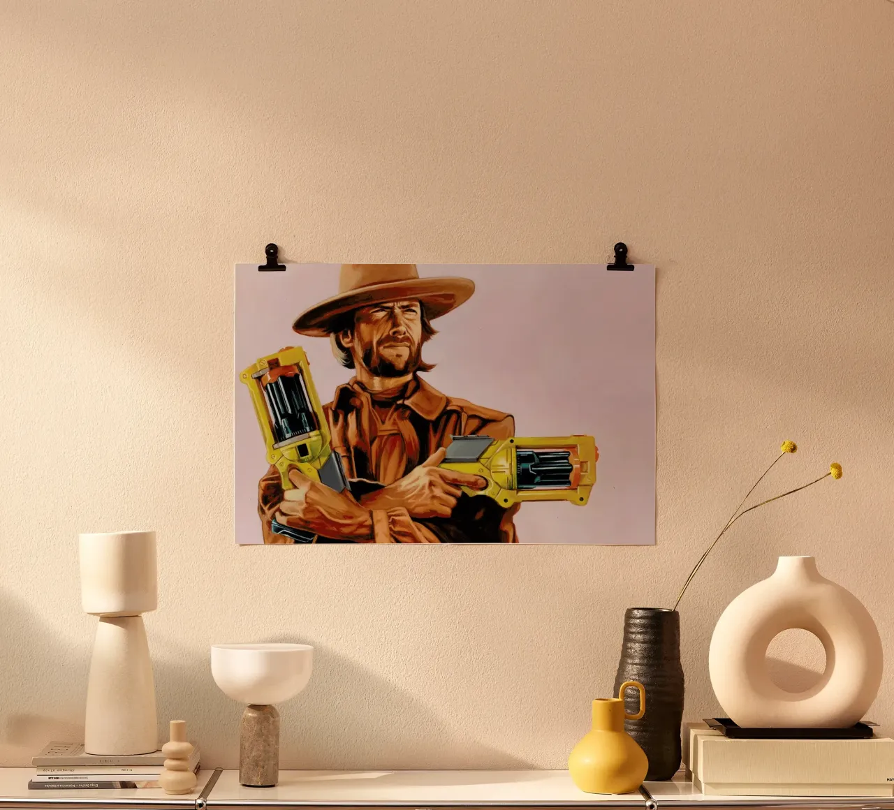 You Gonna Pull Those Pistols Or Whistle Dixie poster con telaio in plastica da Jared Yamahata