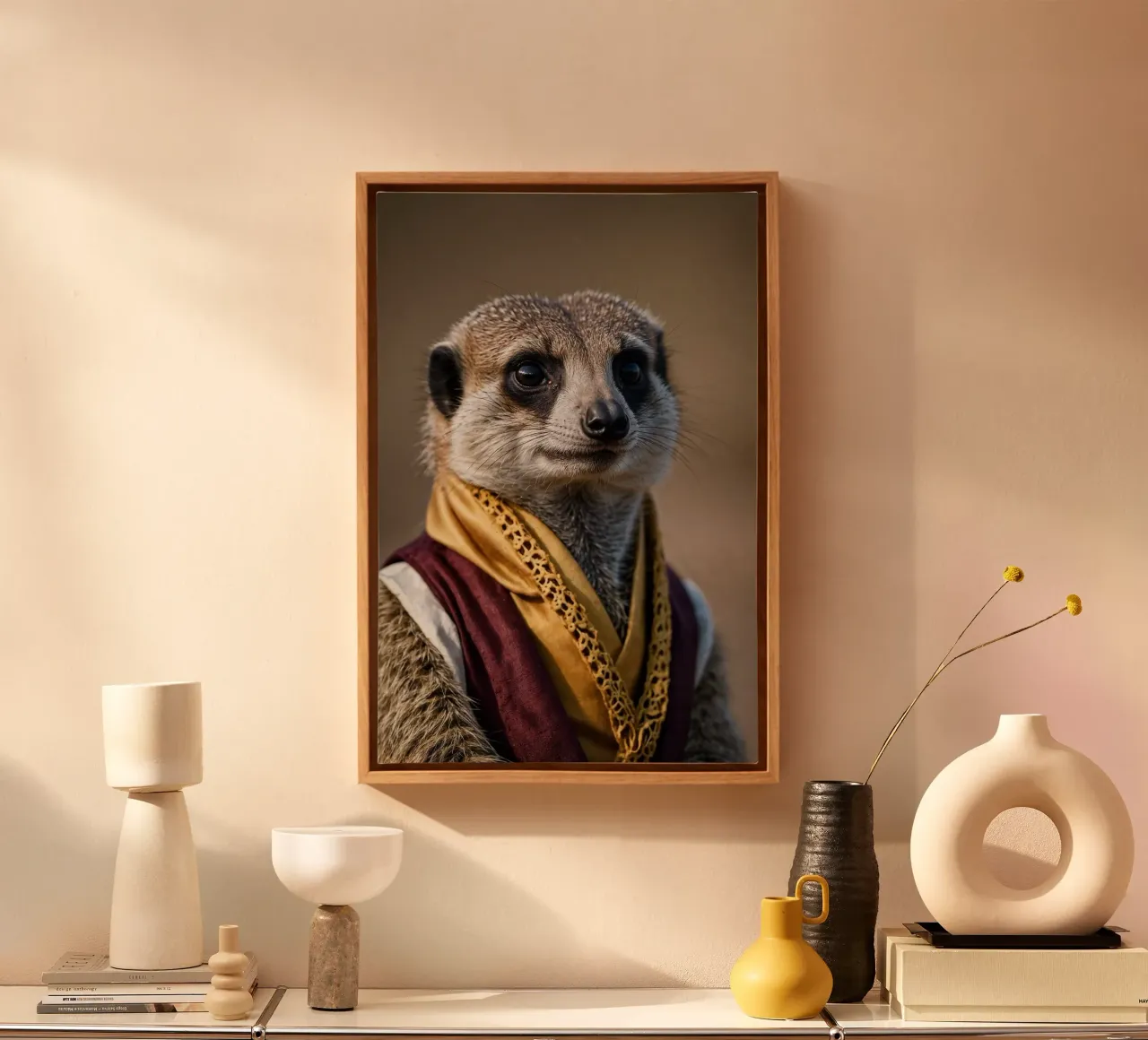 Sir Sandsworth: Das Wachsame Erdmännchen Leinwand mit Schattenfugenrahmen von Beasts of Nobility