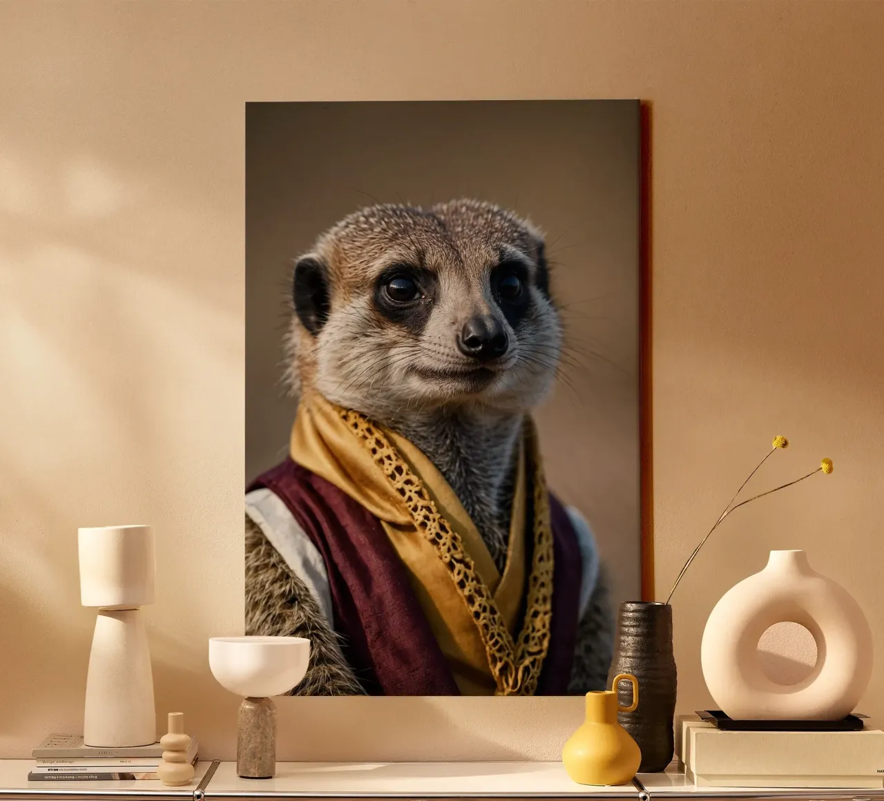 Sir Sandsworth: Das Wachsame Erdmännchen Leinwand mit Schattenfugenrahmen von Beasts of Nobility