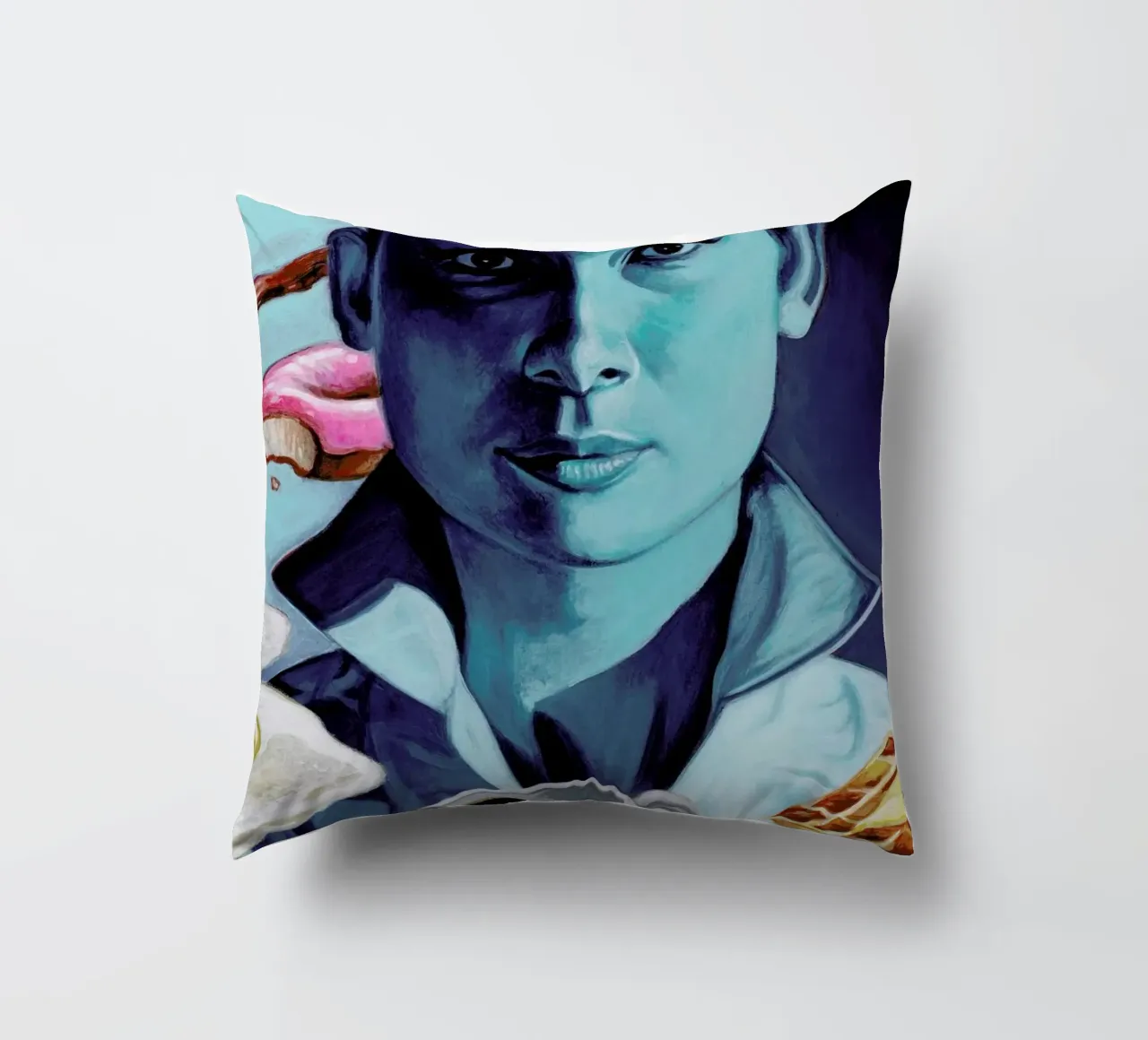 Breakfast with Tiffany decorative cushion by Jared Yamahata
