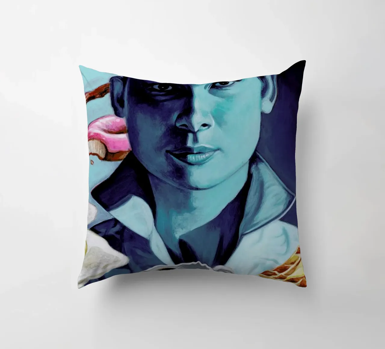 Breakfast with Tiffany decorative cushion by Jared Yamahata