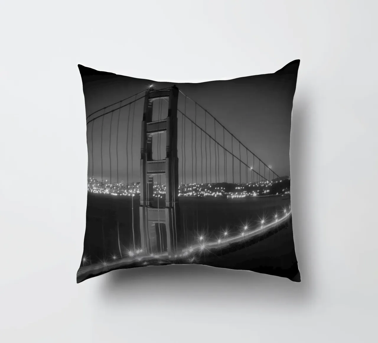 Golden Gate Bridge di sera | Monochrom cuscino da Melanie Viola