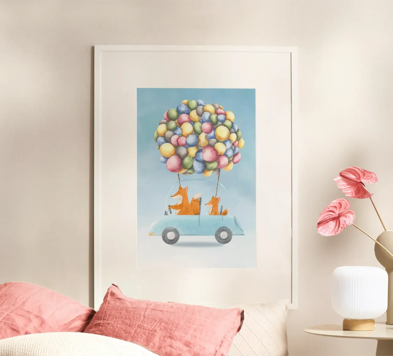 Il viaggio colorato della famiglia Fox poster da Doodle Dreams Art
