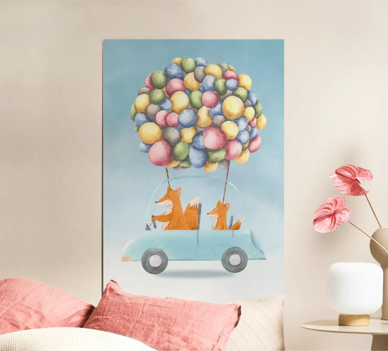 Il viaggio colorato della famiglia Fox poster da Doodle Dreams Art