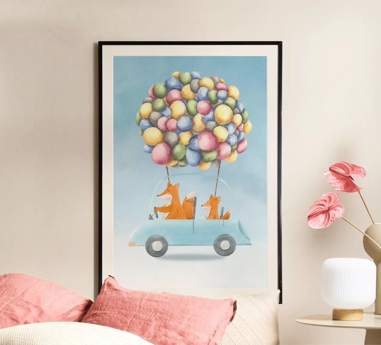 Il viaggio colorato della famiglia Fox poster da Doodle Dreams Art