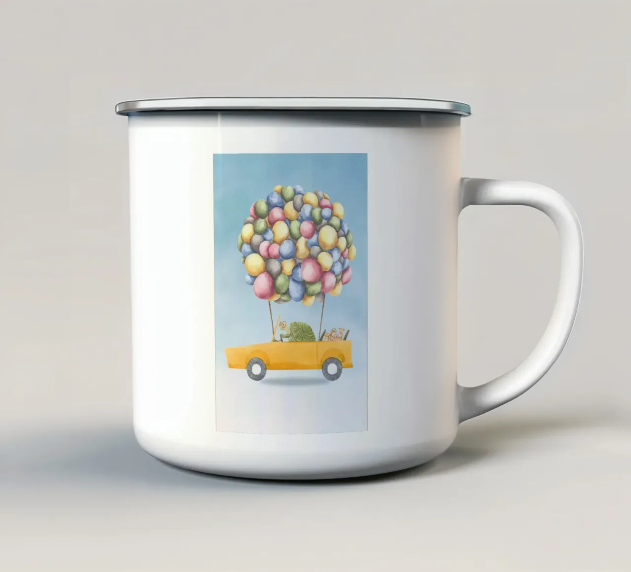 La chevauchée joyeuse de la tortue mug en émail de Doodle Dreams Art
