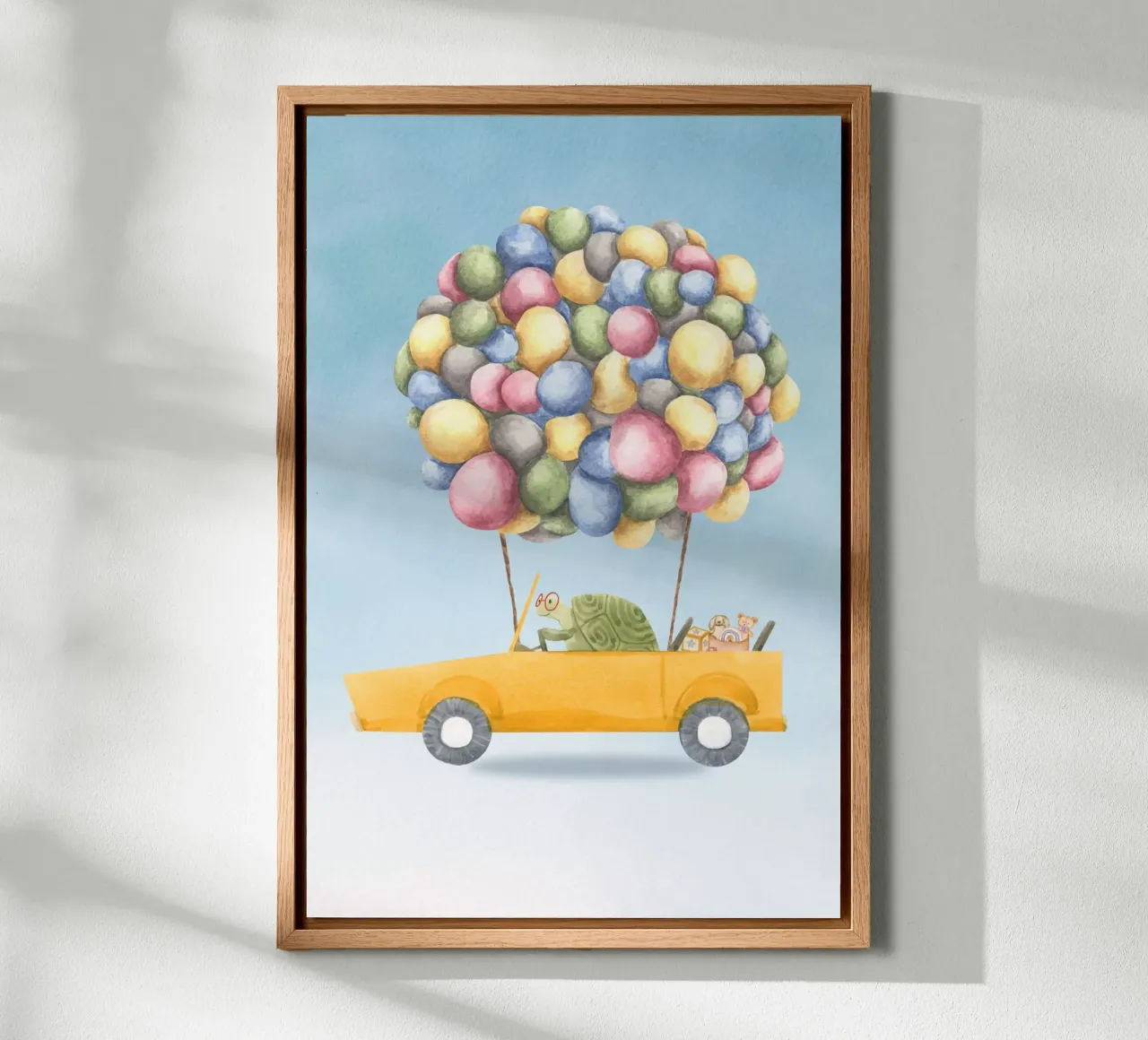 Turtle’s Joyful Ride canvas with Floater frame by Doodle Dreams Art