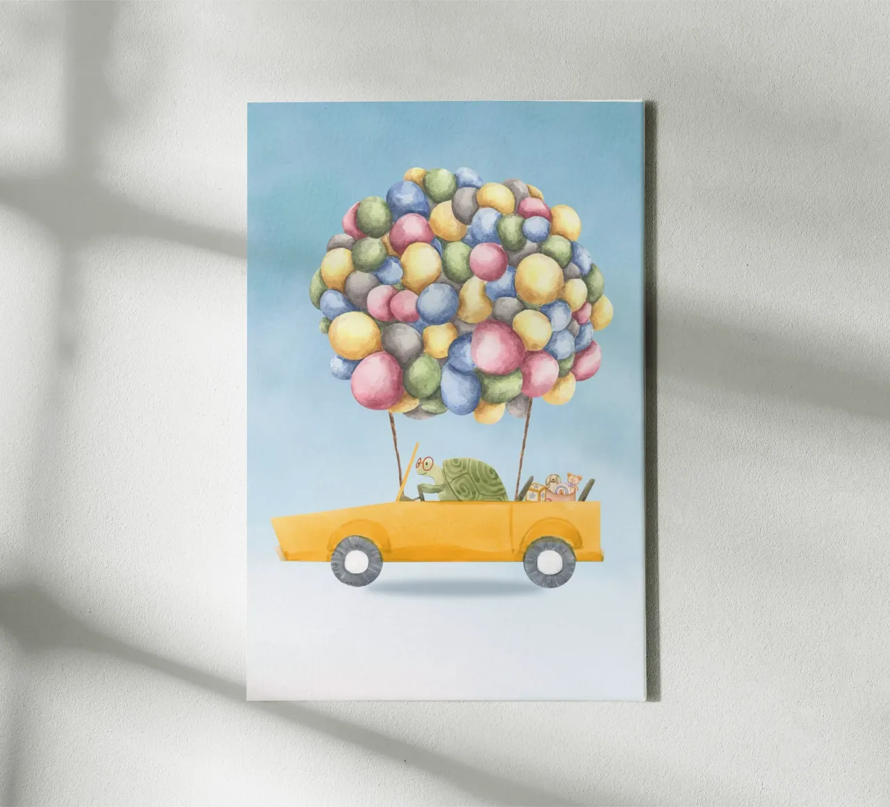 Turtle’s Joyful Ride canvas with Floater frame by Doodle Dreams Art