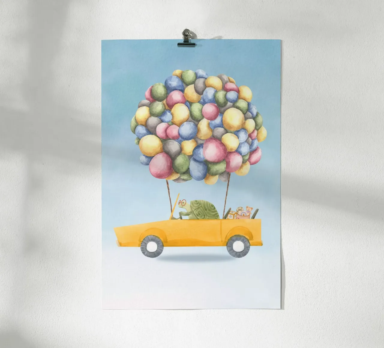 La cavalcata gioiosa della tartaruga poster con telaio in alluminio da Doodle Dreams Art