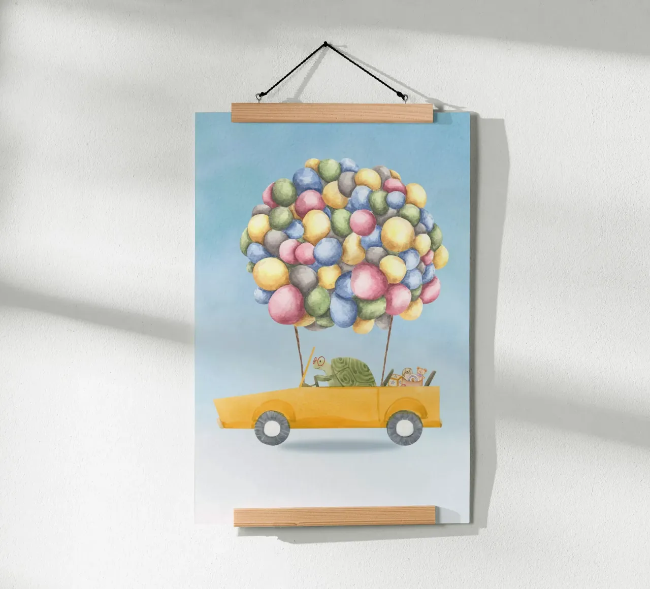 La cavalcata gioiosa della tartaruga poster con telaio in alluminio da Doodle Dreams Art