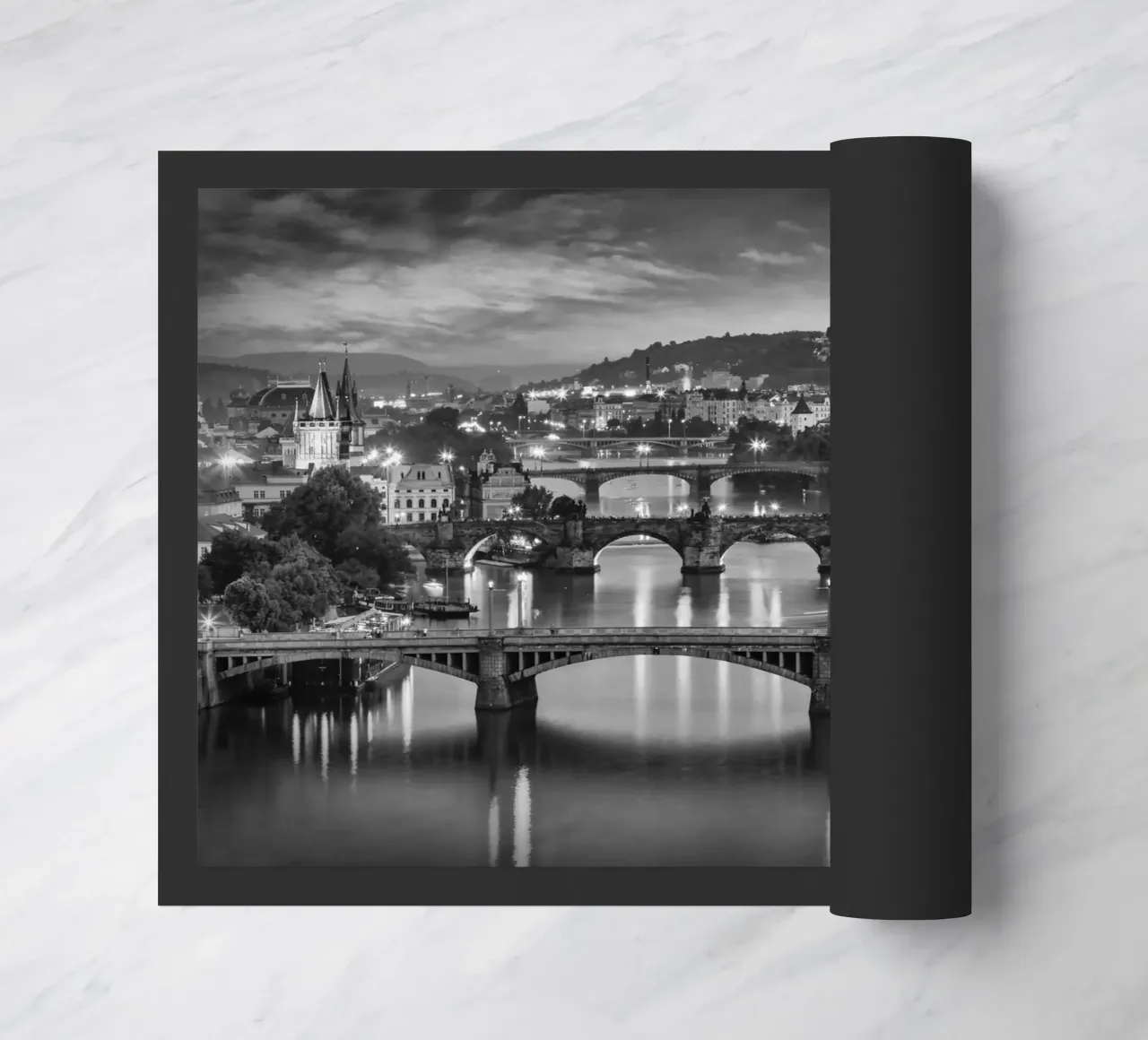 Evening view over the Vltava bridges in Prague - Monochrom doormat by Melanie Viola