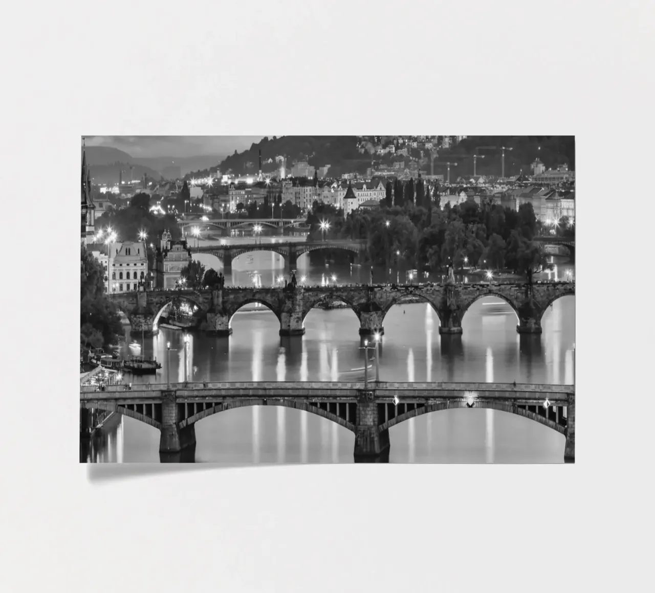 Evening view over the Vltava bridges in Prague - Monochrom sticker sheet by Melanie Viola