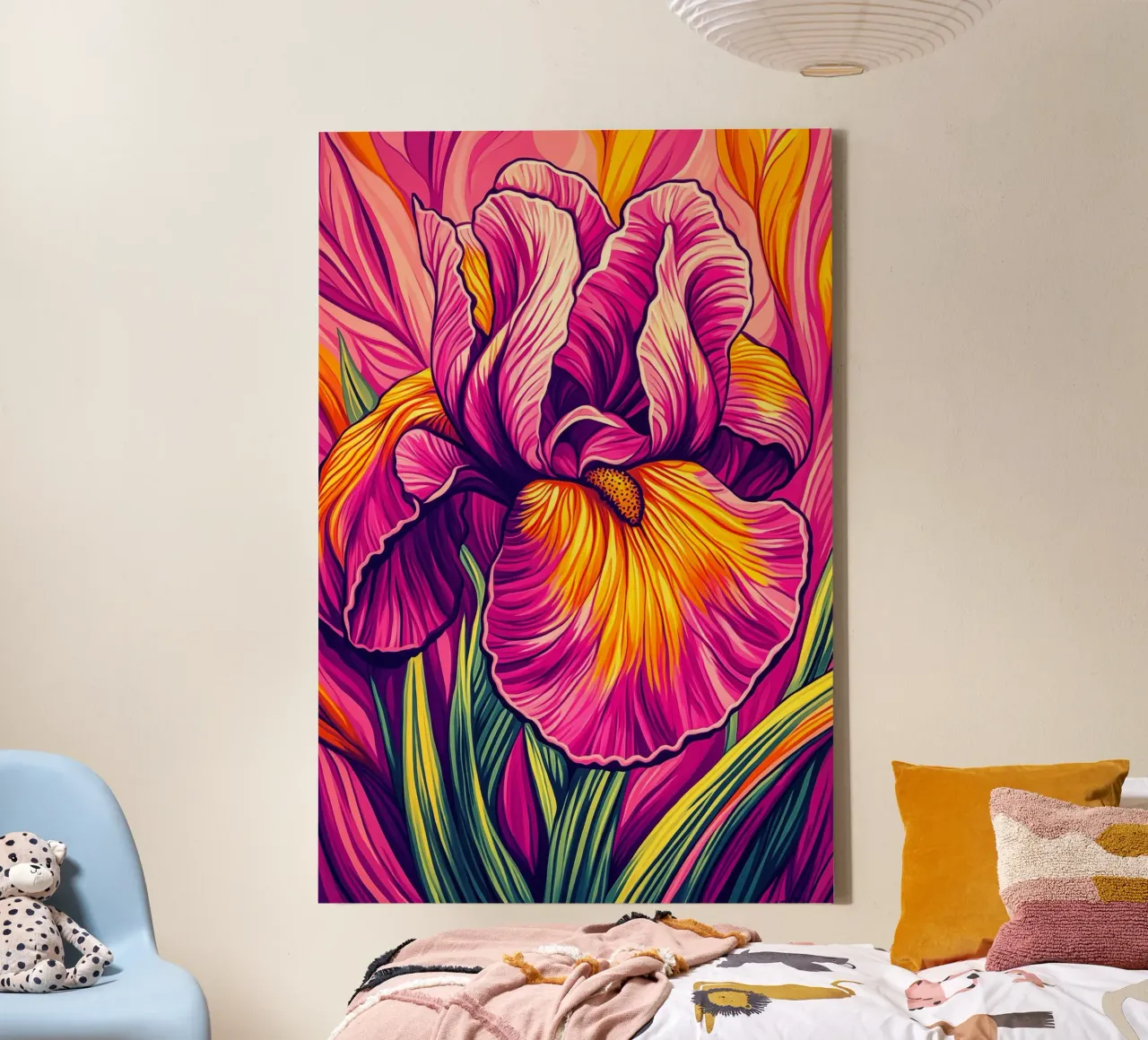 Roze Iris | Art Nouveau ontmoet Pop Art canvas met Baklijst van Autofocus