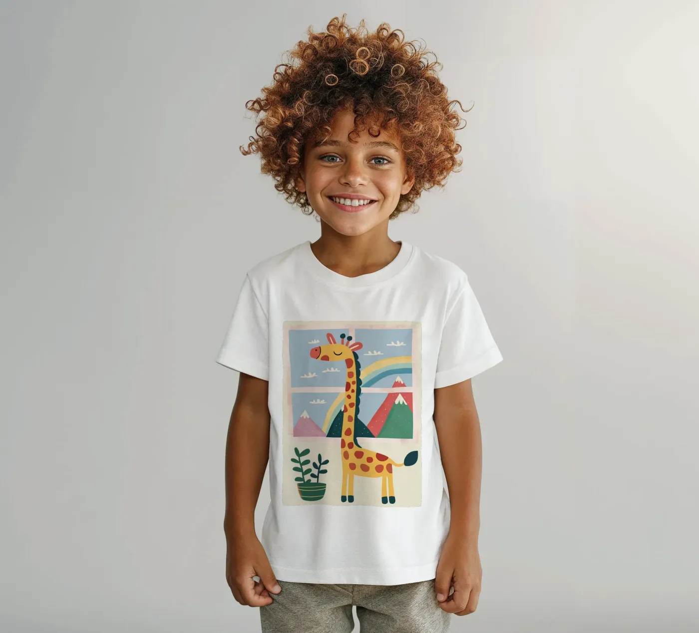 Rainbow Window Giraffe t-shirt bambini da Lilo