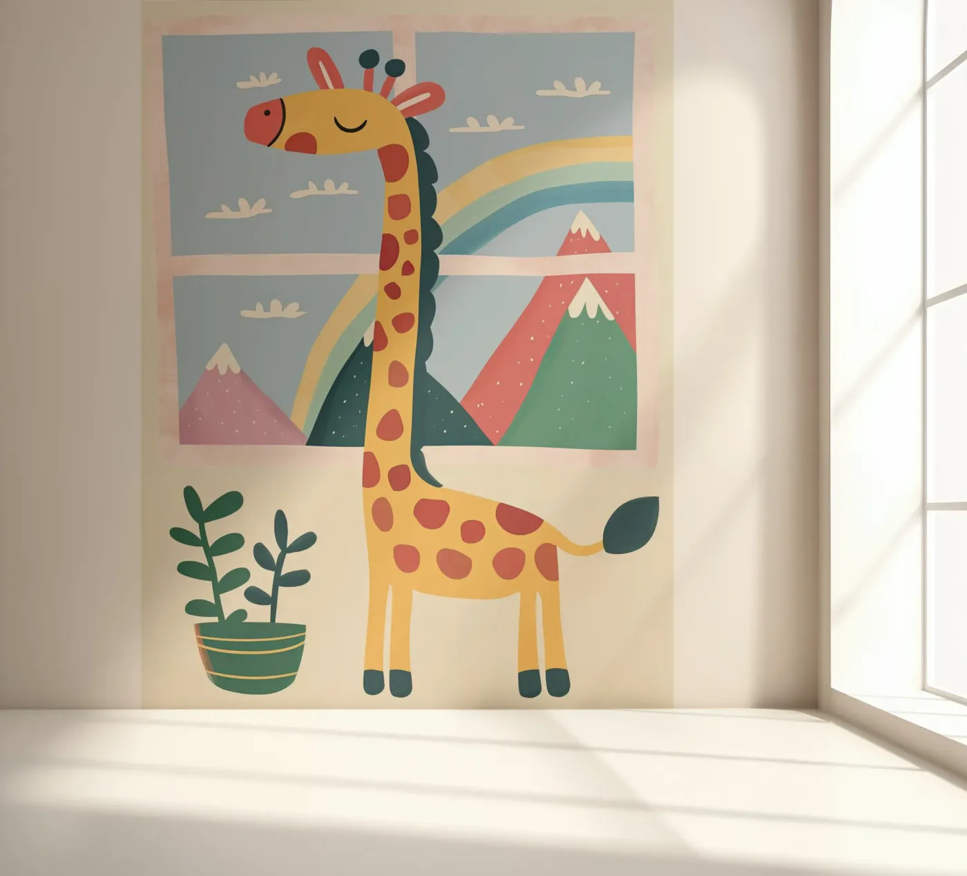 Rainbow Window Giraffe fotobehang van Lilo