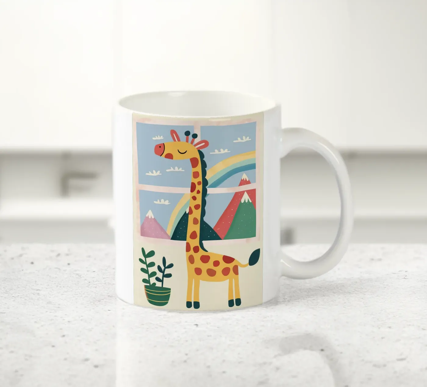 Rainbow Window Giraffe ceramic mug by Lilo
