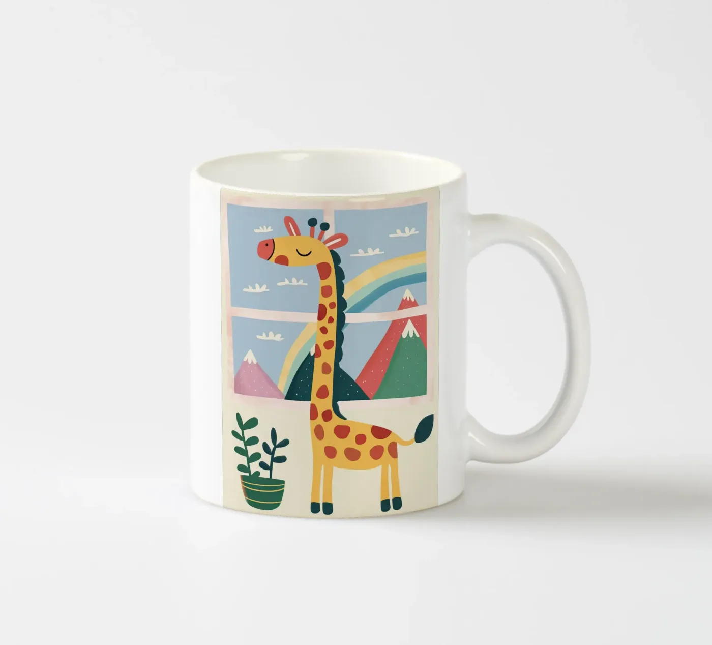 Rainbow Window Giraffe ceramic mug by Lilo
