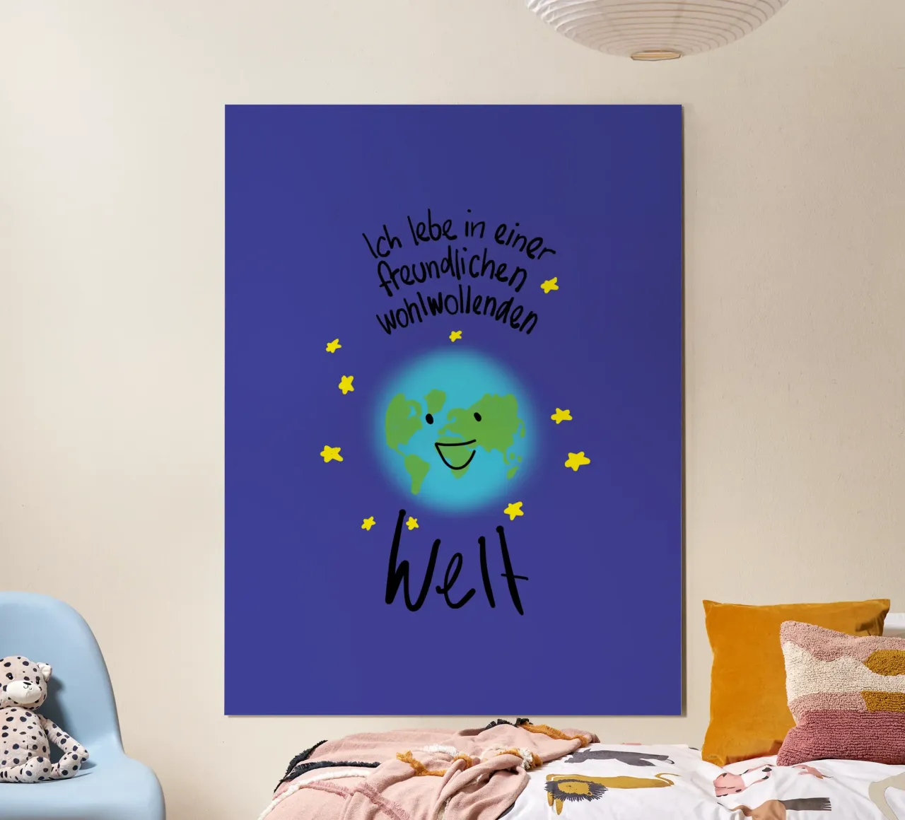Freundliche Welt poster con telaio in legno da bezirossi