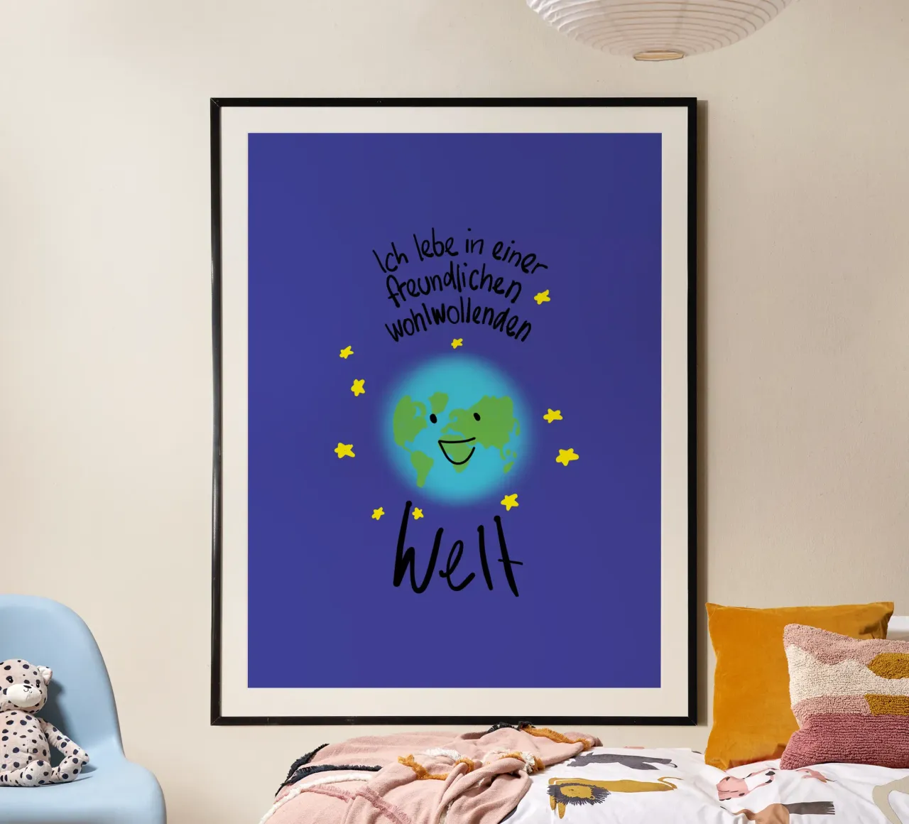 Freundliche Welt poster con telaio in legno da bezirossi
