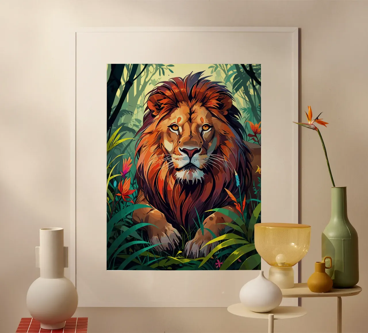 Lion Jungle poster with wooden frame by artdesign1985