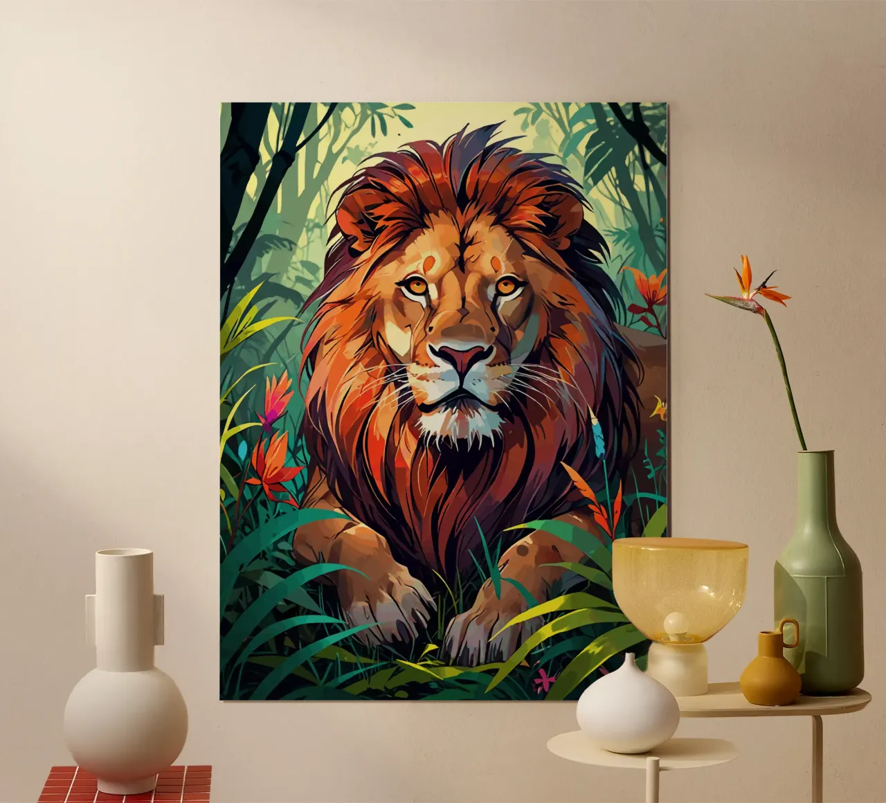 Löwen-Dschungel Poster mit Kunststoffrahmen von artdesign1985