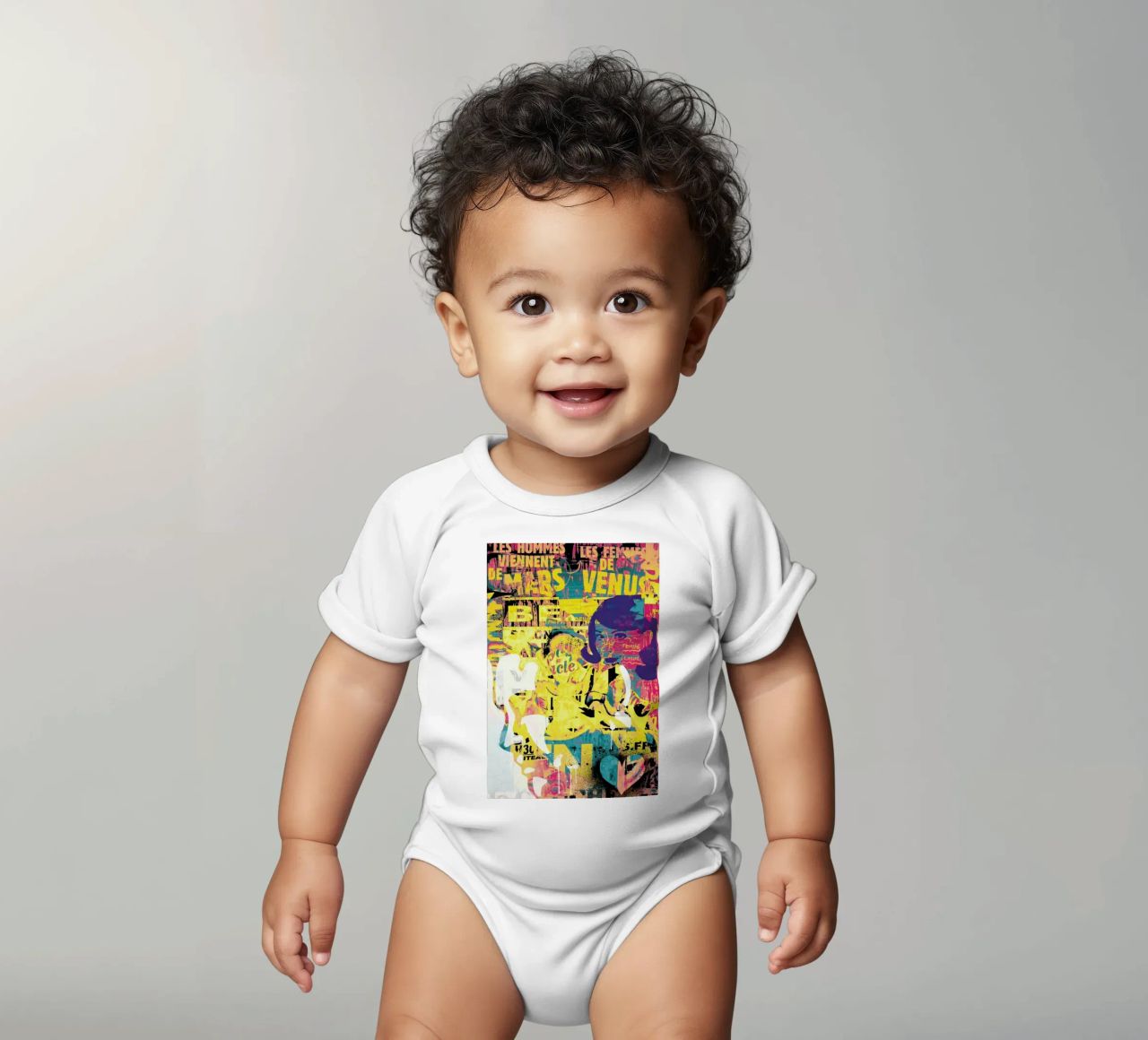 Mars and Venus short-sleeve baby romper by Andy Bridge