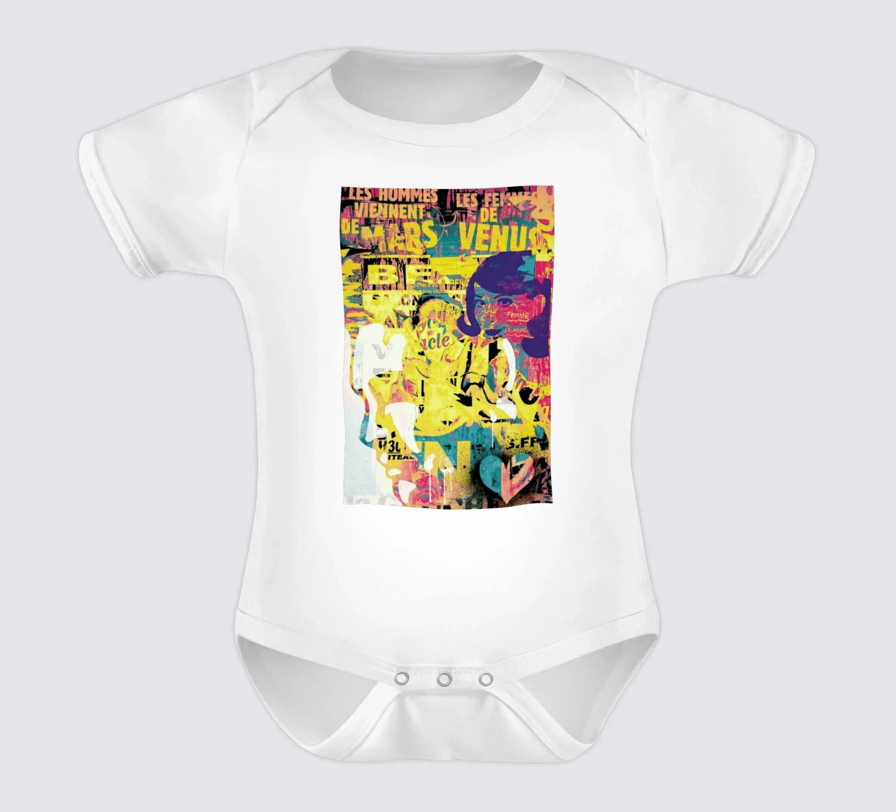 Mars and Venus short-sleeve baby romper by Andy Bridge