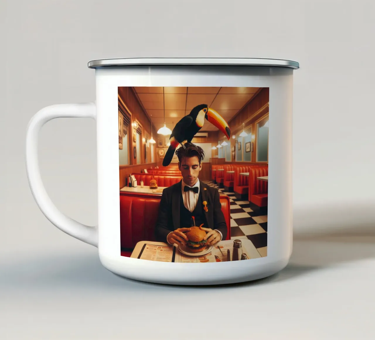 Two Can enamel mug by Art Unleashed