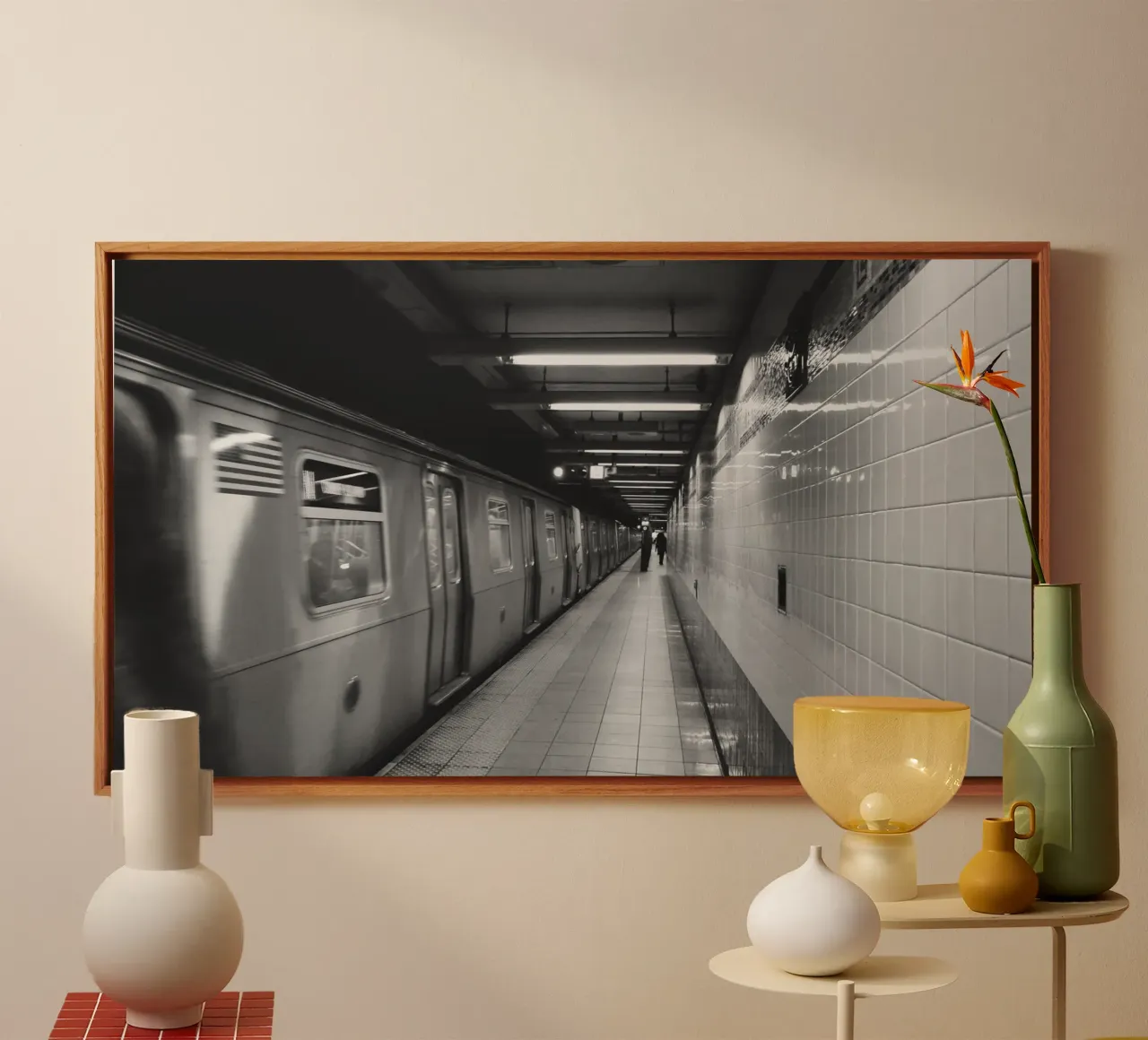 Stazione della metropolitana di New York in bianco e nero - Arte urbana tela con Cornice a cassetta da Ben & Clo creations