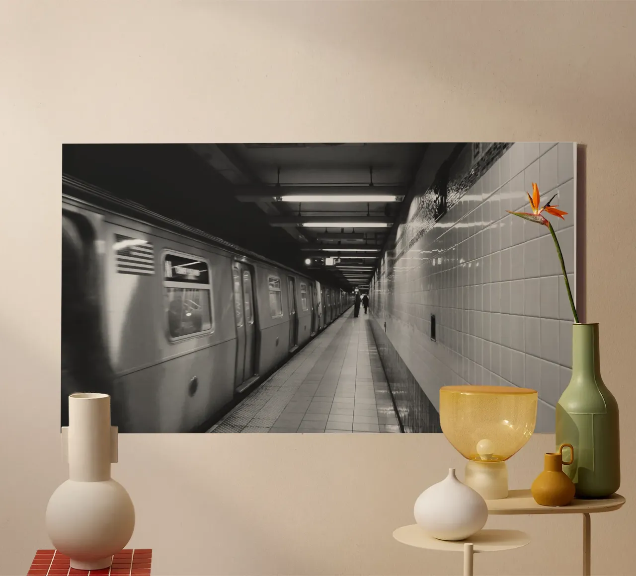 Stazione della metropolitana di New York in bianco e nero - Arte urbana tela con Cornice a cassetta da Ben & Clo creations