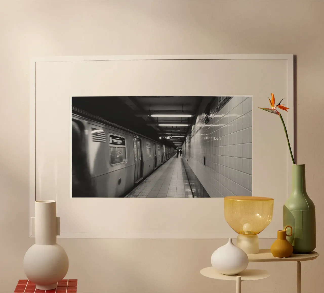 Stazione della metropolitana di New York in bianco e nero - Arte urbana poster con telaio in legno da Ben & Clo creations