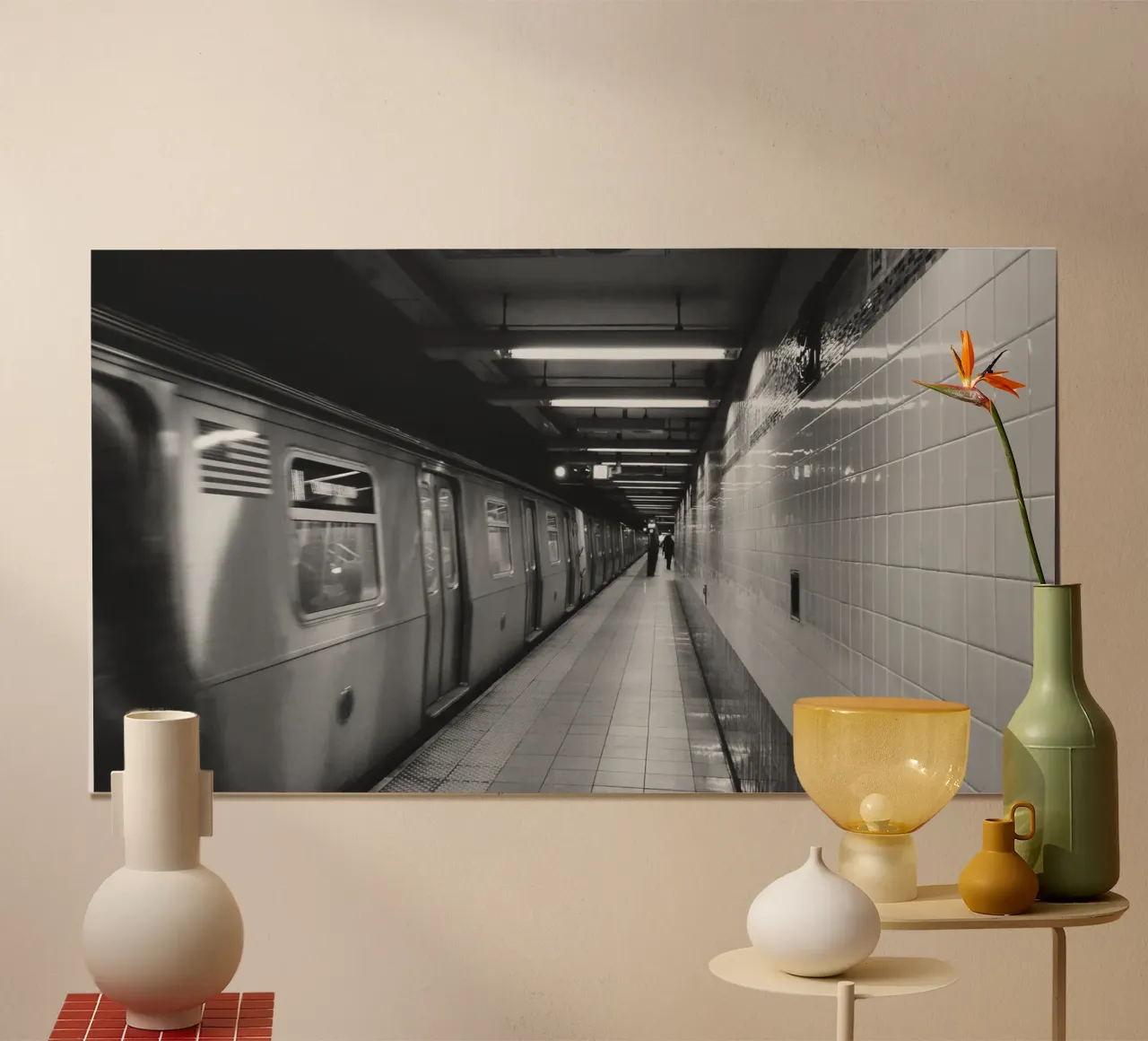 Stazione della metropolitana di New York in bianco e nero - Arte urbana poster con telaio in legno da Ben & Clo creations