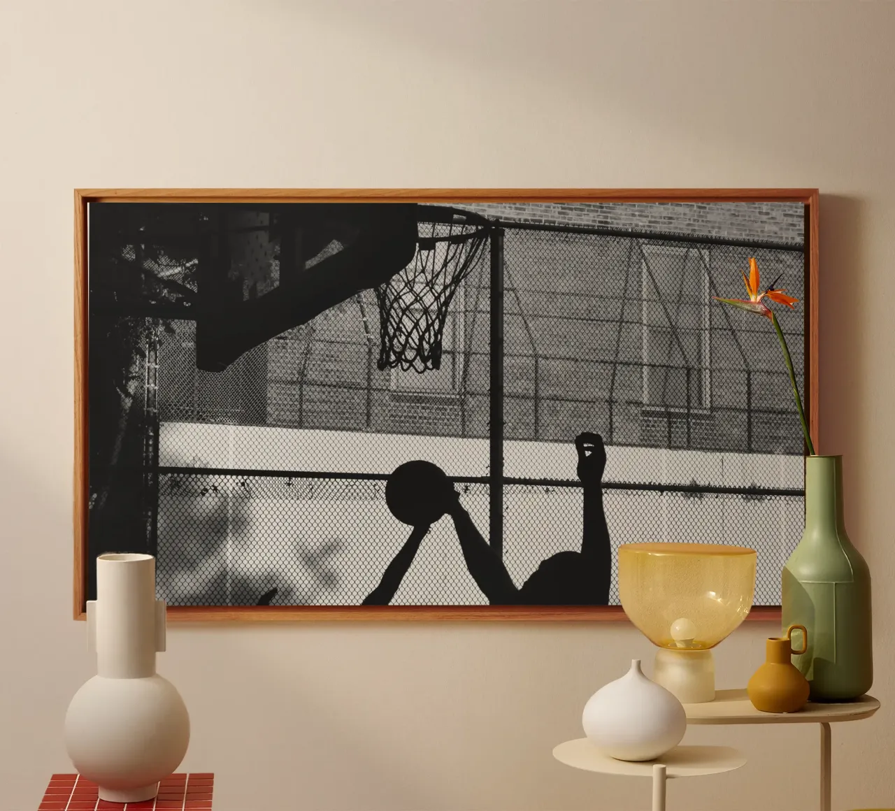Chiaroscuro basketbal in New York - Dynamische stedelijke kunst canvas met Baklijst van Ben & Clo creations