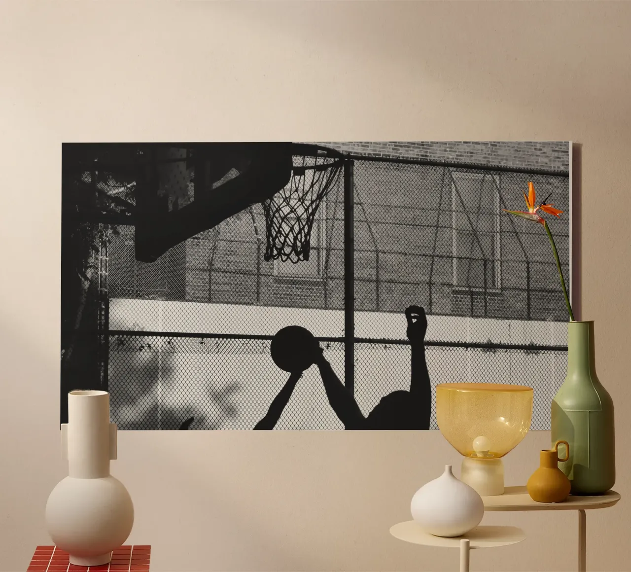 Chiaroscuro basketbal in New York - Dynamische stedelijke kunst canvas met Baklijst van Ben & Clo creations