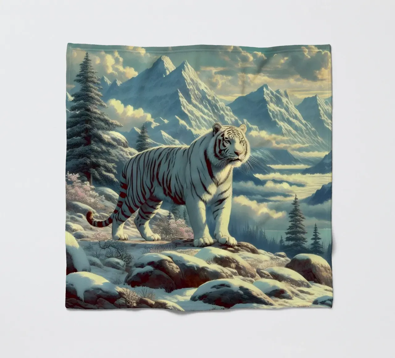 WHITE TIGER fleece blanket by RUBIANT ART